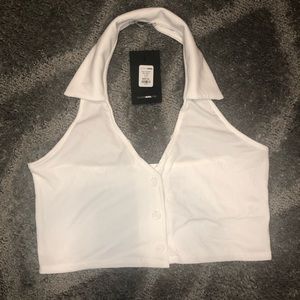 ALL WHITE POLO STYLED CROP TOP